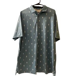 Devereux Golf Mens XL Blue Cactus Print Performance Polo Shirt Short Sleeve